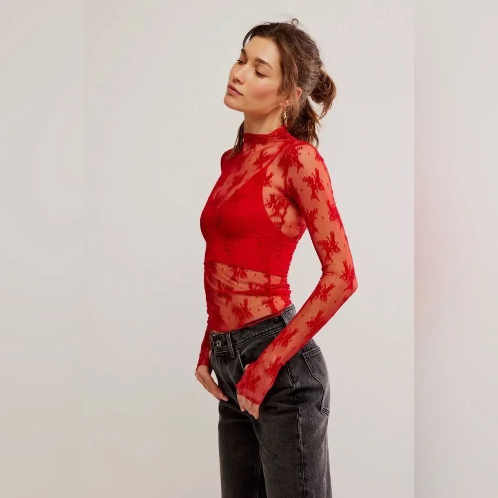 NWT Free People Lady Lux Layering Top in Red Racer - Picture 2 of 6